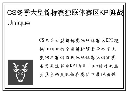 CS冬季大型锦标赛独联体赛区KPI迎战Unique