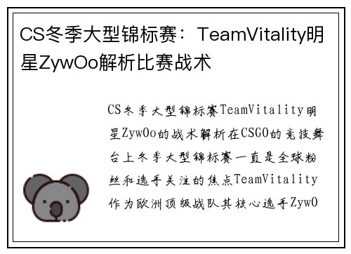 CS冬季大型锦标赛：TeamVitality明星ZywOo解析比赛战术